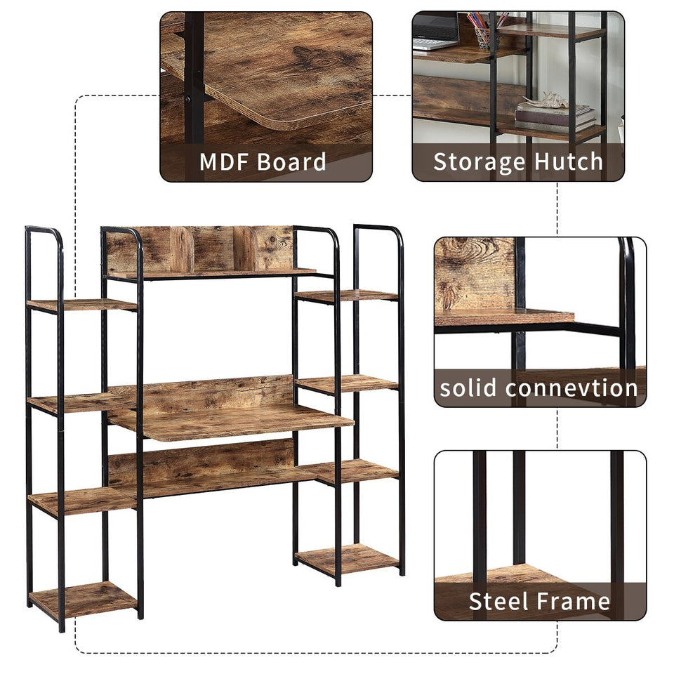 TBD Home Office computer desk | Writing desk with Storage Hutch and double bookcase office table with Storage Bookshelf | The Brand Decò