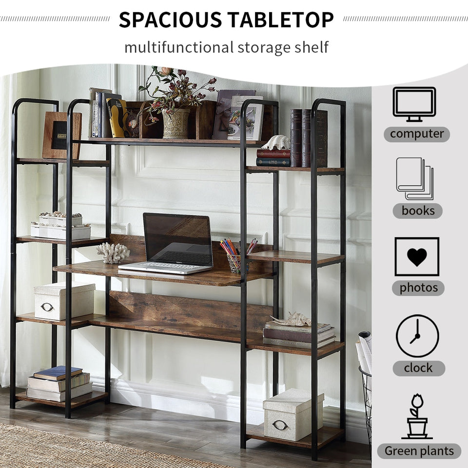 TBD Home Office computer desk | Writing desk with Storage Hutch and double bookcase office table with Storage Bookshelf | The Brand Decò
