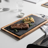 Classic Solid Wood Snack Disc Wood Tray Black Slate Bread Plate | Square | Plates | | The Brand Decò
