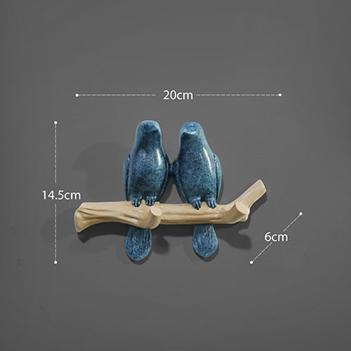 Resin birds Figurine | Wall Hooks | Texture Blu 2Birds | The Brand Decò