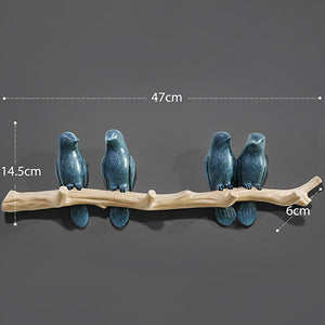 Resin birds Figurine | Wall Hooks | Texture Blu 4Birds | The Brand Decò