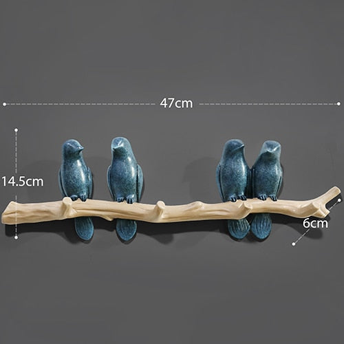 Resin birds Figurine | Wall Hooks | Texture Blu 4Birds | The Brand Decò