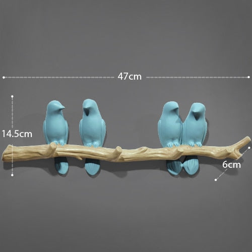 Resin birds Figurine | Wall Hooks | Blue 4birds | The Brand Decò