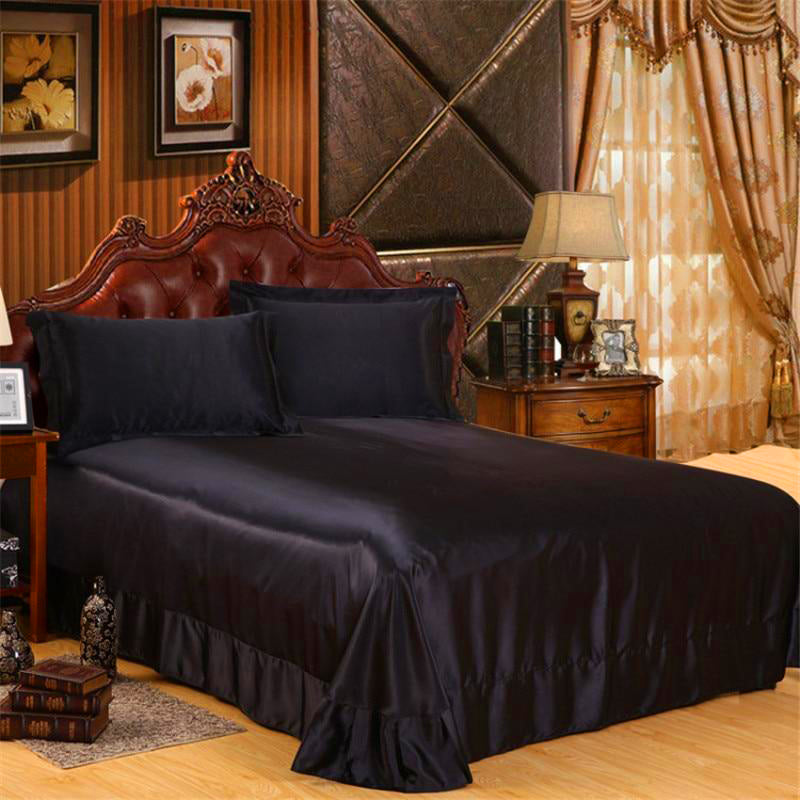 Luxury Satin Silk Bed Sheet | King Queen Twin Solid black Flat bedsheet | Sheets | | The Brand Decò