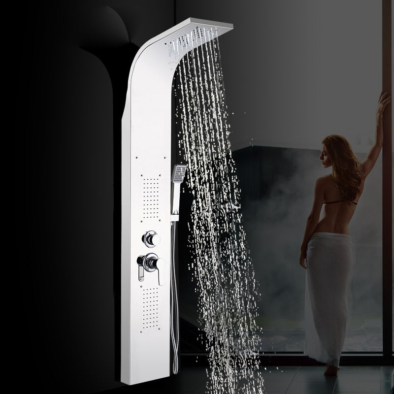 Brushed Nickel Shower | Panel Tower Rain Waterfall Massage Body System | Shower | | The Brand Decò