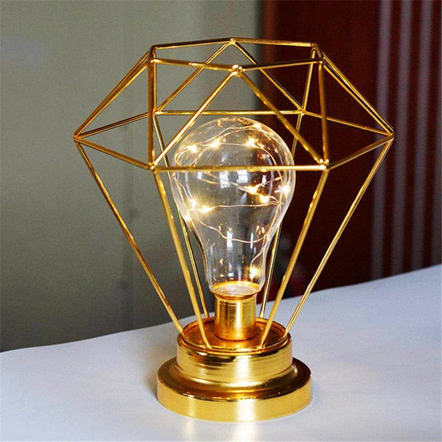 Vintage Color Iron Led Table Lamps | Table Light | Gold Diamond Shape / USB Powered | The Brand Decò
