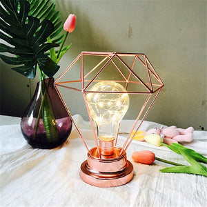Vintage Color Iron Led Table Lamps | Table Light | Rose Gold Diamond Shape / USB Powered | The Brand Decò