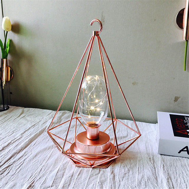 Vintage Color Iron Led Table Lamps | Table Light | Rose Gold Reverse Diamond Shape / USB Powered | The Brand Decò