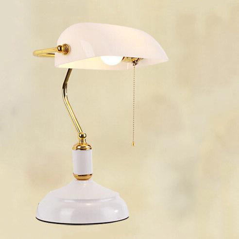 Simple American Retro Bank Lamp | Table Lamp | Pink & White with Gold | The Brand Decò