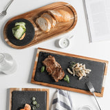 Classic Solid Wood Snack Disc Wood Tray Black Slate Bread Plate | Rectangle | Plates | | The Brand Decò