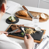 Classic Solid Wood Snack Disc Wood Tray Black Slate Bread Plate | Ellipse | Plates | | The Brand Decò