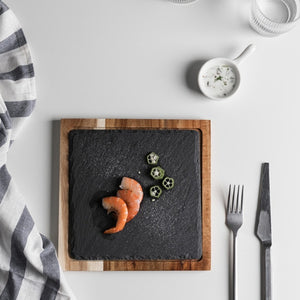 Classic Solid Wood Snack Disc Wood Tray Black Slate Bread Plate | Square | Plates | | The Brand Decò