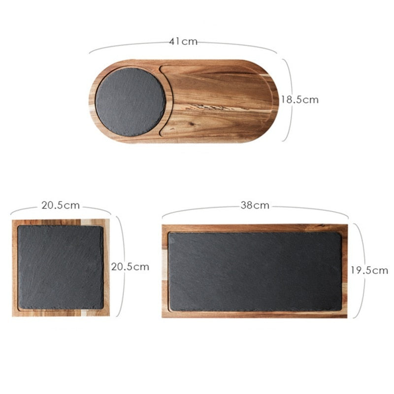 Classic Solid Wood Snack Disc Wood Tray Black Slate Bread Plate | Ellipse | Plates | | The Brand Decò