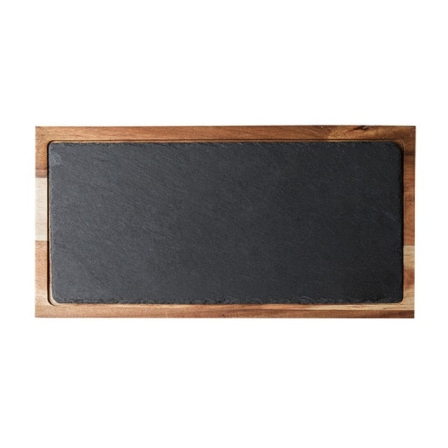 Classic Solid Wood Snack Disc Wood Tray Black Slate Bread Plate | Rectangle | Plates | | The Brand Decò
