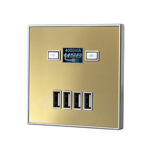 4 Port USB 2.0 Wall Socket | USB Wall Charger | Gold / 220V | The Brand Decò
