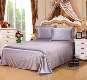 Luxury Satin Silk Bed Sheet | King Queen Twin Solid black Flat bedsheet | Sheets | Grey / 230X250CM | The Brand Decò