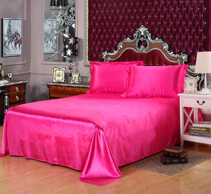 Luxury Satin Silk Bed Sheet | King Queen Twin Solid black Flat bedsheet | Sheets | Fuchsia / 230X250CM | The Brand Decò