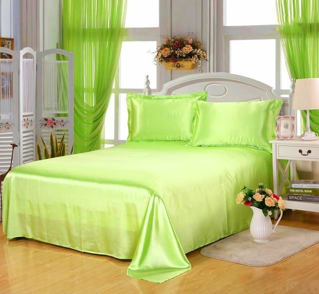 Luxury Satin Silk Bed Sheet | King Queen Twin Solid black Flat bedsheet | Sheets | Green / 230X250CM | The Brand Decò