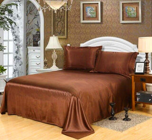 Luxury Satin Silk Bed Sheet | King Queen Twin Solid black Flat bedsheet | Sheets | Brown / 230X250CM | The Brand Decò