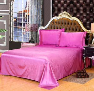 Luxury Satin Silk Bed Sheet | King Queen Twin Solid black Flat bedsheet | Sheets | Magenta / 230X250CM | The Brand Decò