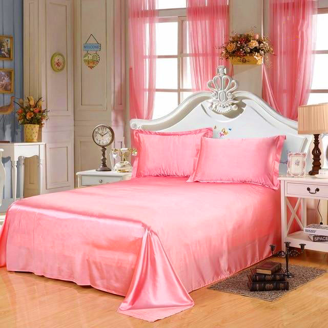 Luxury Satin Silk Bed Sheet | King Queen Twin Solid black Flat bedsheet | Sheets | Rosepink / 230X250CM | The Brand Decò