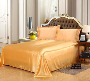 Luxury Satin Silk Bed Sheet | King Queen Twin Solid black Flat bedsheet | Sheets | Amber / 230X250CM | The Brand Decò