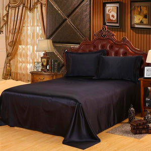 Luxury Satin Silk Bed Sheet | King Queen Twin Solid black Flat bedsheet | Sheets | Black / 230X250CM | The Brand Decò