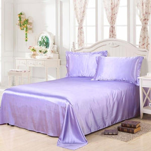 Luxury Satin Silk Bed Sheet | King Queen Twin Solid black Flat bedsheet | Sheets | Violet / 230X250CM | The Brand Decò