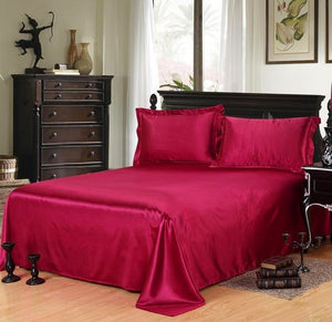 Luxury Satin Silk Bed Sheet | King Queen Twin Solid black Flat bedsheet | Sheets | Bordeaux / 230X250CM | The Brand Decò