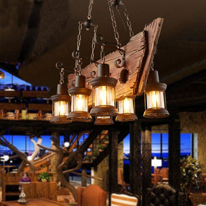 Retro Bar Industrial Wind Chandelier Loft Solid Wood Personality Restaurant Bar Industrial Coffee Shop Industrial Chandelier | Pendants | | The Brand Decò