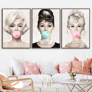 Audrey Hepburn Bubble Gum Wall Art Canvas | Painting | | The Brand Decò