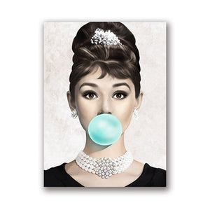 Audrey Hepburn Bubble Gum Wall Art Canvas | Painting | 13x18 cm No Frame / PH1635 | The Brand Decò