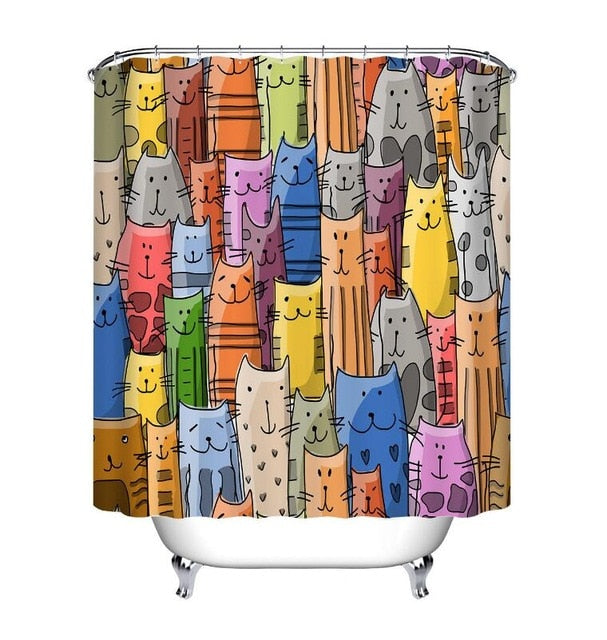 Colorful Cat Printed Bath Waterproof Curtain | Shower Curtain | Cats / W150x180cm | The Brand Decò